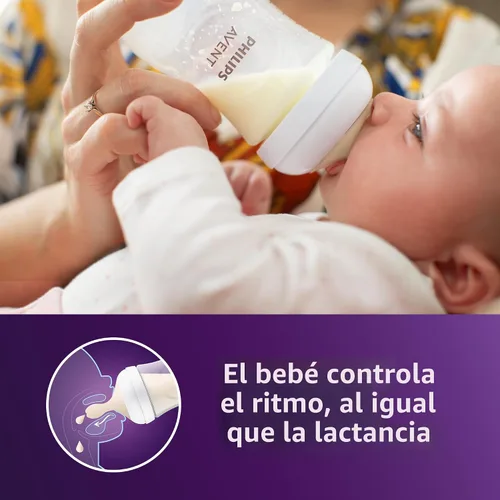 Vista 2 de Philips Avent Biberones naturales, flujo medio, 9 onzas, sin BPA, paquete de 2 Caudal controlado por bebé, diseño sin goteo, reduce los cólicos