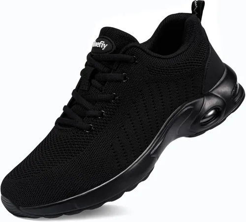 Vista 9 de Tinefiy Steel Toe Shoes for Women Lightweight Safety Shoes Air Cushion Comfortable Slip Resistant Indestructible Womens Puncture Proof Work Sneakers