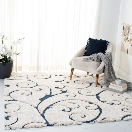 Vista 29 de SAFAVIEH Florida Shag Collection - Alfombra decorativa, 2 x 3 pies, color crema y beige, diseño de volutas, no desprende pelusa y fácil de limpiar