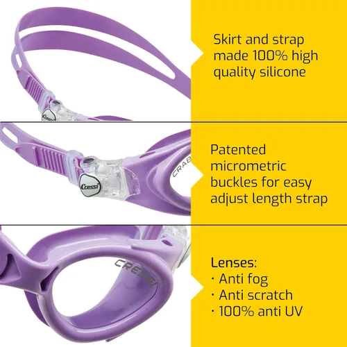 Vista 3 de Cressi Gafas de natación de silicona para niños de 3, 4, 5, 6, 7 CRAB fabricado en Italia por calidad desde 1946 Azul Translucent