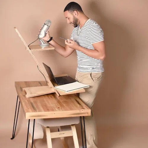 Vista 7 de Sleekform Convertidor de escritorio de pie, soporte de elevación, elevador para laptop, altura ajustable, convertidor de escritorio para sentarse a