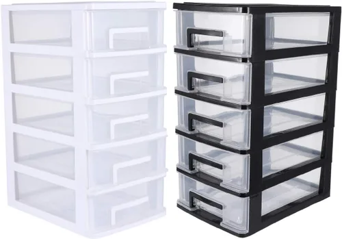 Vista 7 de PATKAW Contenedores de almacenamiento de plástico, cajones organizadores de cinco capas, 1 unidad de 12.4 x 8.3 x 6.0 in, gabinete de almacenamiento