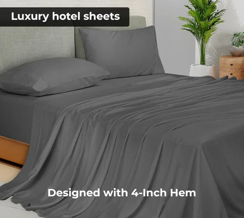 Vista 2 de Royale Linens Juego de 6 sábanas encimeras a granel, sábanas superiores, microfibra suave de 1800, resistente a las arrugas y a las manchas