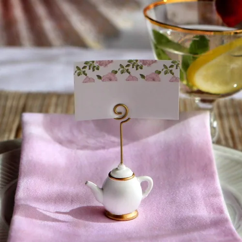 Vista 7 de Kate Aspen, portatarjetas de lugar, Tea Time Whimsy, tetera y taza de té, tarjetas de lugar incluidas, juego de 6