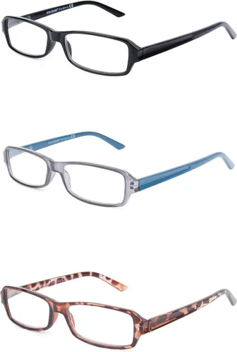 Vista 8 de Paquete de 3 lentes de lectura unisex con marco de plástico rectangular para hombres y mujeres