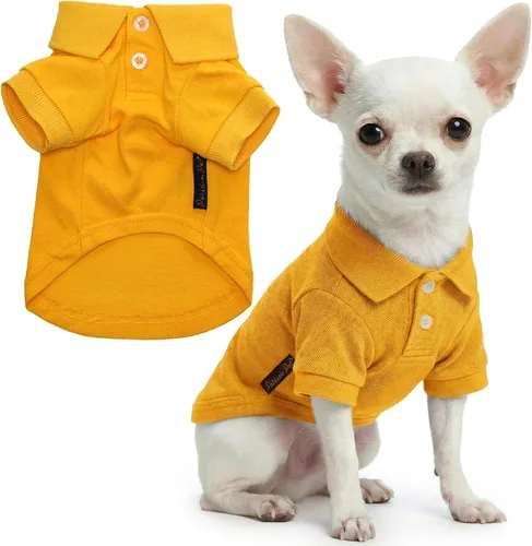 Vista 33 de Camisas Polo Parisian Pet - Camisa de Algodón Transpirable para Perros - Azul Sólido, Ropa de Verano con Capucha - Cuello con Botón para Perros