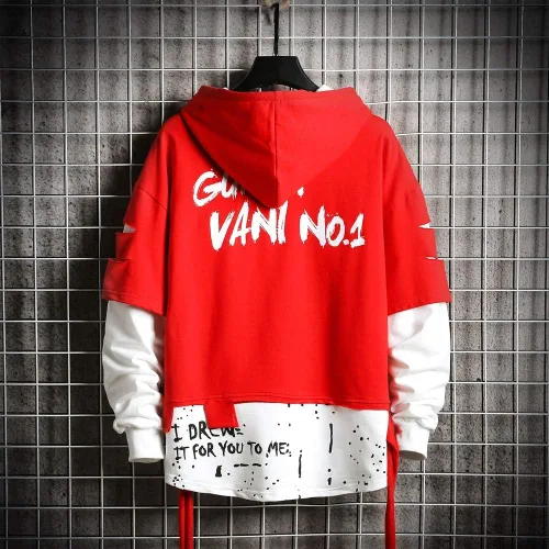 Vista 2 de Fashion Trends - Sudadera con capucha para hombre estilo hip hop retazos