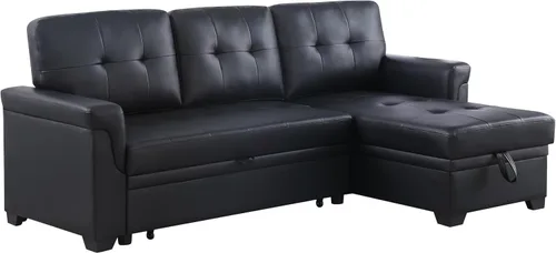 Vista 6 de Daesar Sofá seccional reversible moderno de cuero vegano negro con diván de almacenamiento