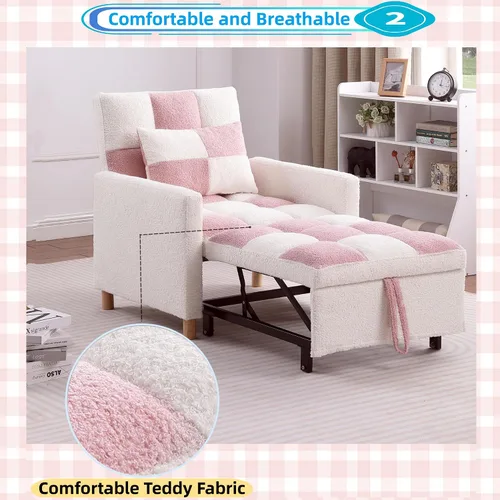 Vista 6 de Linique Sofá cama convertible, silla ajustable con almohada, silla multifuncional con tela de peluche suave para sala de estar, dormitorio