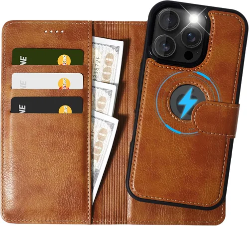 Vista 15 de Funda de piel sintética 2 en 1 para iPhone 13 PRO MAX, funda de piel sintética desmontable con soporte para tarjetas, funda extraíble con bloqueo