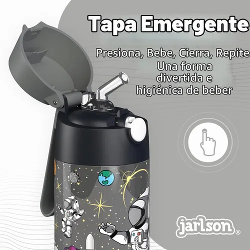 Vista 6 de Jarlson® CHARLI - Botella de agua para niños [12 onzas], botella térmica de acero inoxidable con pajilla, botella de agua aislada a prueba