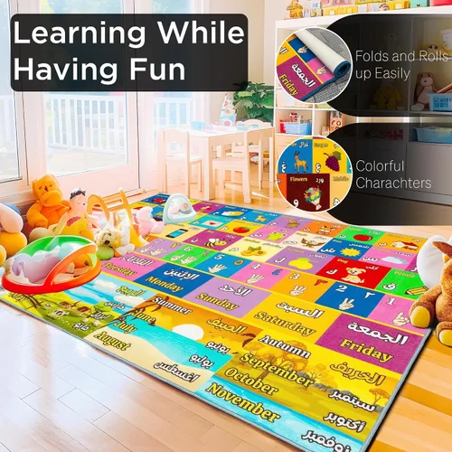 Vista 10 de Alfombra de juego para niños de 60 x 78 pulgadas, alfombra plegable ABC para niños pequeños, alfombra de piso para bebé con letras en inglés