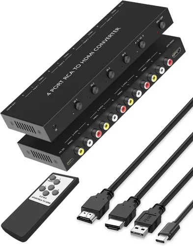 Vista 12 de Interruptor HDMI/AV 5 en 1, convertidor 4K-HD MI+1AV a HDMI, compatible con HDR y HDCP 2.2 y 3D completo con control remoto IR compatible