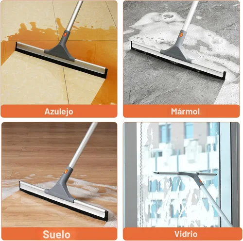 Vista 3 de Eazer Escoba de rasqueta para suelo: cepillo de limpieza de servicio pesado con poste de aluminio extensible de 50.3' y hoja de goma para cocina