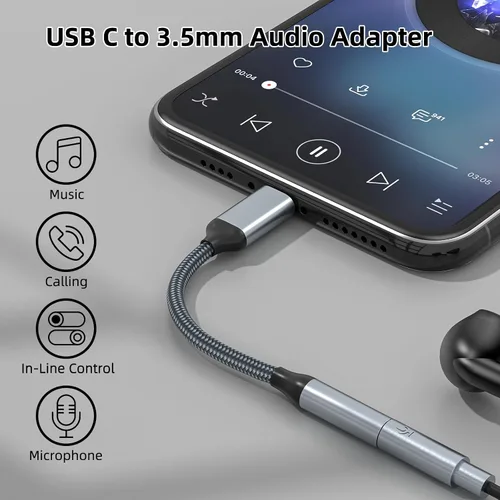 Vista 2 de TIPSEAN Adaptador USB C a 3.5mm para Auriculares (Paquete de 2), Cable Dongle de Audio Aux USB-C para iPhone 17 Pro Max/17 Pro, 16/15 Pro Max, 16/15