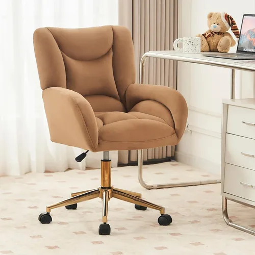 Vista 17 de FOXHUNTER Silla de tocador con respaldo ergonómico y ruedas, silla giratoria de 360°, silla de oficina en casa de altura ajustable para sala de Negro