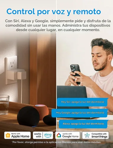 Vista 4 de meross Enchufe inteligente Mini, 15 A y Wi-Fi fiable, compatible con Apple HomeKit, Siri, Alexa, Echo, Google Assistant y Nest Hub, control