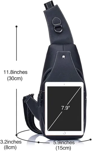 Vista 2 de Bolso bandolera pequeño de cuero para mujeres y hombres, bolsa cruzada, bolsa de pecho, mochila de viaje de hombro, resistente al agua, Negro