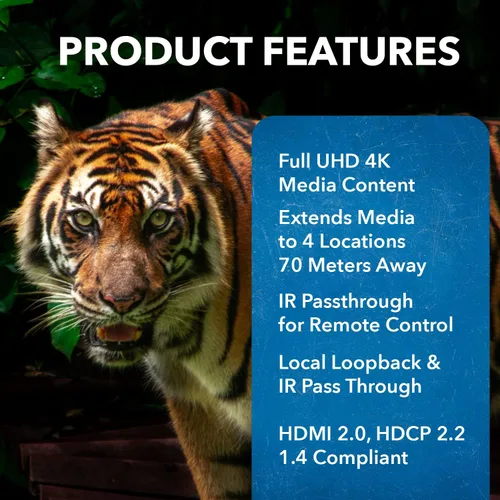 Vista 7 de OREI Matriz Extensora HDMI 4K 4x4 – UltraHD 4K @ 60Hz 4:4:4 sobre cable CAT5e/6/7 individual con conmutador HDR y control IR, RS-232 – hasta 230