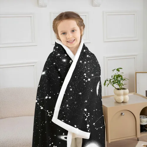 Vista 4 de Erosebridal Galaxy Fleece Blanket 40x50 Constellation Fuzzy Plush Throw for Sofa Couch Black Nebula Stars Sherpa Blanket Outer Space Starry Sky