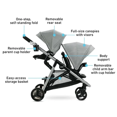Vista 6 de Graco Ready2Grow LX 2.0 - Cochecito doble con opciones de asiento de banco y plataforma de pie, Clark