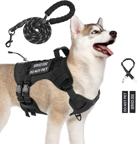 Vista 13 de Arnés táctico sin tirones para perro, tamaño pequeño, chaleco para perro de Negro