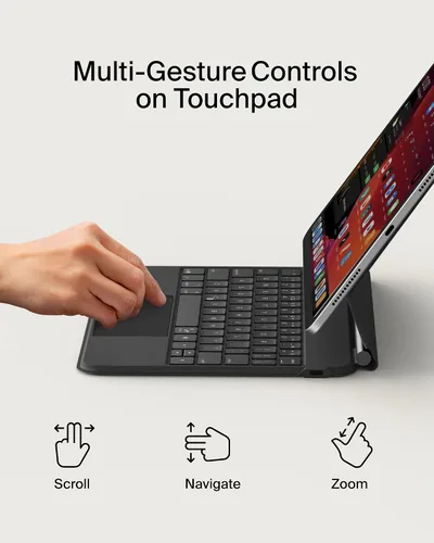 Vista 4 de Funda de teclado Belkin Pro con soporte magnético, teclado Bluetooth retroiluminado, controles multi-gestuales, compatibilidad de almacenamiento