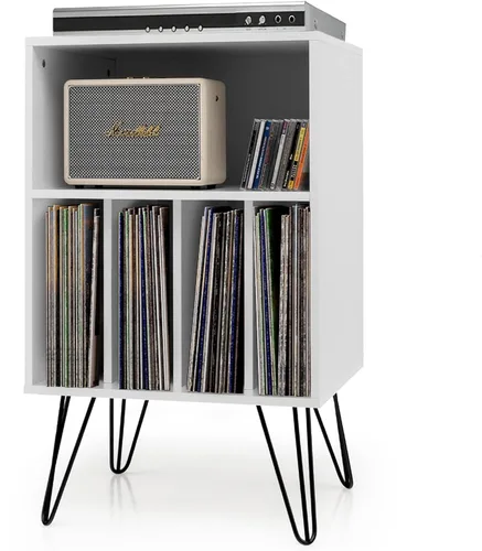 Vista 11 de Tangkula Record Player Stand, Turntable Stand with Metal Legs, Vinyl Record Storage Cabinet w/ 5 Open Shelves Holds up to 150 Albums for Living Room
