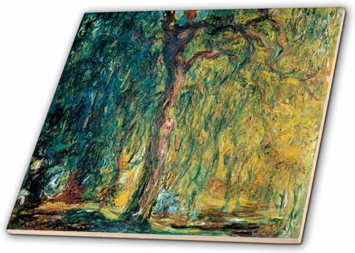 Vista 4 de 3dRose Picture of Monets Painting Weeping Willow 4 Inch Ceramic Tile