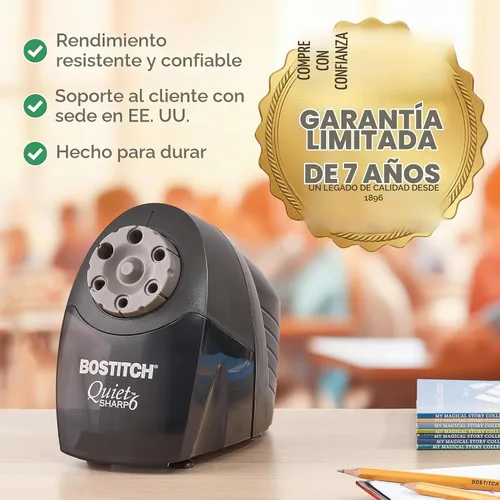 Vista 8 de Bostitch Office QuietSharp 6 sacapuntas eléctrico, sacapuntas de aula resistente, selector de tamaño con 6 tamaños diferentes, para lápices