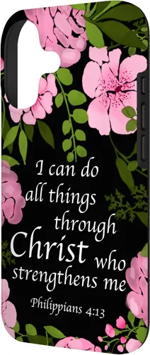 Vista 2 de Funda con diseño de flores para iPhone 17 con texto en inglés "I Can Do All Things Through Christ Religious Gift Flower Art