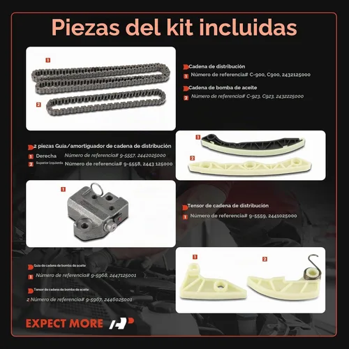 Vista 2 de A-Premium Kit de cadena de distribución del motor 7PCS W/tensor y guía L4 2.0L