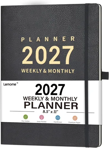 Vista 15 de Agenda 2027 – Agenda semanal mensual 2027 con calcomanías Negro