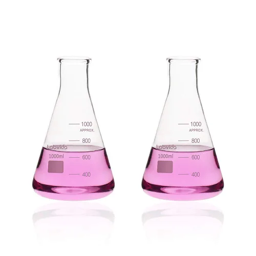 Vista 10 de Frascos Erlenmeyer de boca estrecha de vidrio, Vol.2000ml, 3.3 Borosilicato con graduación impresa, LVC010