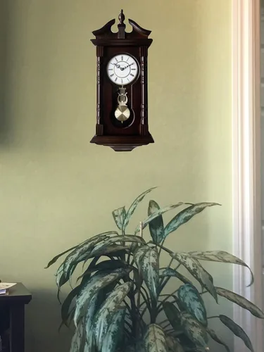 Vista 6 de reloj abuelo de madera con melodía con péndulo de madera tradicional perfecto para regalar melodía de Westminster suena a cada hora Nogal
