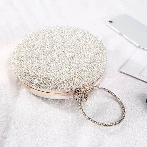 Vista 7 de UBORSE Bolsos de noche redondos de perlas para mujer con diamantes de imitación formales para boda bolso de embrague graduación cóctel fiesta bolsos