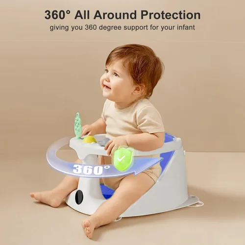 Vista 6 de Asiento de baño para bebés de 6 meses en adelante, asientos de bañera para bebés sentados con taza de enjuague, antideslizante, cómodo, esenciales
