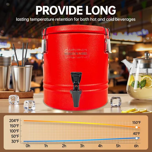 Vista 4 de Dispensador de bebidas aislado de 12 litros, dispensador de bebidas frías y calientes con interior de acero inoxidable 304, enfriador de agua