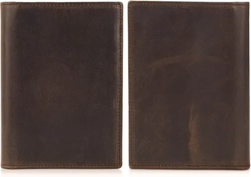 Vista 6 de Polare - Cartera de viaje de cuero de grano completo, plegable, funcional, delgada, con bloqueo RFID, soporte para pasaporte para hombres, Marrón