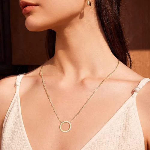 Vista 3 de Valloey Rover Collar de oro para mujer, chapado en oro de 14 quilates, collar con dije de círculo simple y delicado, collar de cadena de cable