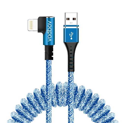 Vista 2 de Vova - Cable USB A a Lightning en espiral inteligente, cable de carga para iPhone de 8 pies para automóvil compatible con iPhone 14, 13, 12, 11 X Xs