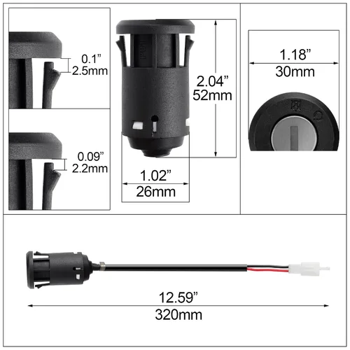 Vista 2 de Wingsmoto de llave de contacto eléctrica de dos cables con cerrojo para motocicletas, con 2 posiciones