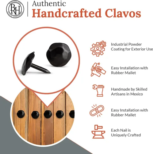 Vista 2 de 10 Pack 0.75" Round Head Iron Clavos Decorative Nails – Black – Handmade Rustic Round Fasteners for Farmhouse Shutters, Faux Wood Beams, Barn Doors