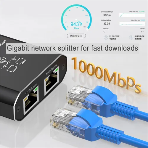 Vista 6 de LIEZHUA Divisor Gigabit Ethernet 1 a 2 - Divisor de red con cable de alimentación USB, adaptador divisor de Internet RJ45 de alta velocidad de 1000