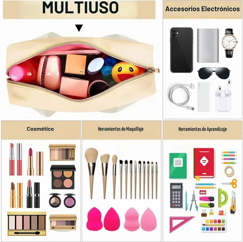 Vista 5 de izuzta Bolsas de maquillaje transparentes tipo tote con letras de chenilla, bolsa de maquillaje preppy con asa, Moda BEBÉ-Beige