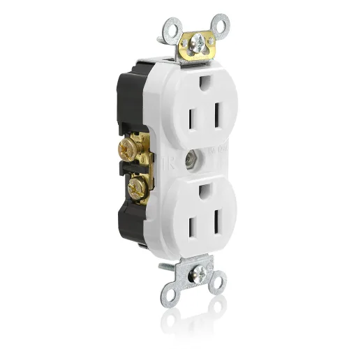 Vista 3 de Leviton Receptáculo dúplex resistente, 15 amperios, 125 voltios, cable lateral, grado de especificaciones comerciales, sin abrazaderas, Negro