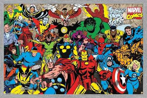 Vista 16 de Trends International Marvel Comics - Póster de pared de línea retro, 14.725 x 22.375 pulgadas, versión enmarcada de madera de granero