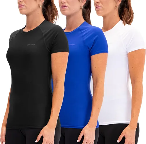 Vista 15 de DEVOPS - Paquete de 3 camisetas de compresión para mujer, de manga corta, con ajuste seco, para correr, atléticas, camisetas de entrenamiento