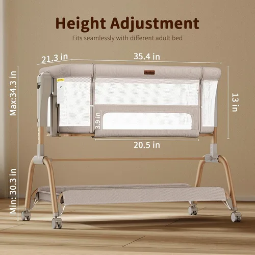 Vista 7 de NeoBorn Cuna de 3 en 1 para bebé, cuna junto a la cama para bebé, cuna mecedora con malla transpirable completa, colchón y sábana suave, altura