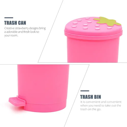 Vista 9 de NUOBESTY Mini papelera de escritorio con tapa, pequeño cubo de basura de plástico para encimera, color rosa